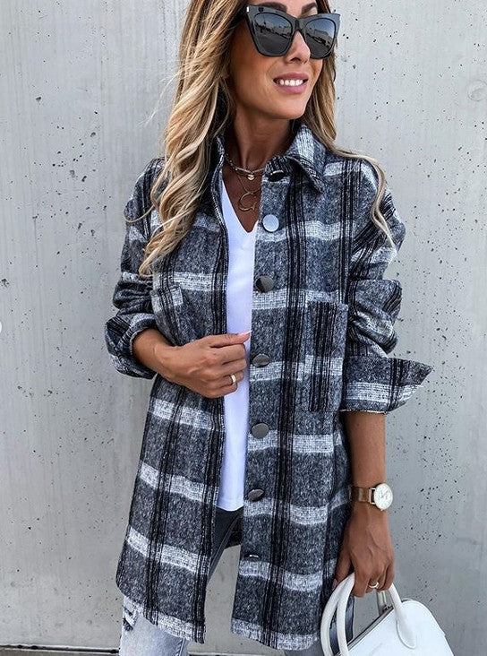 Loose Casual Retro Plaid Long-sleeved Shirt