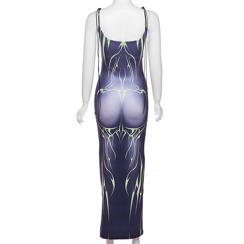 Quality Commuter Suspender Print Slim-fitting Buttock Dress