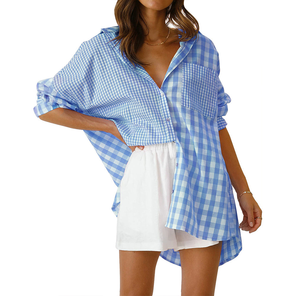 Women's Long-sleeved Shirt Fashion Loose Casual Plaid Shirt