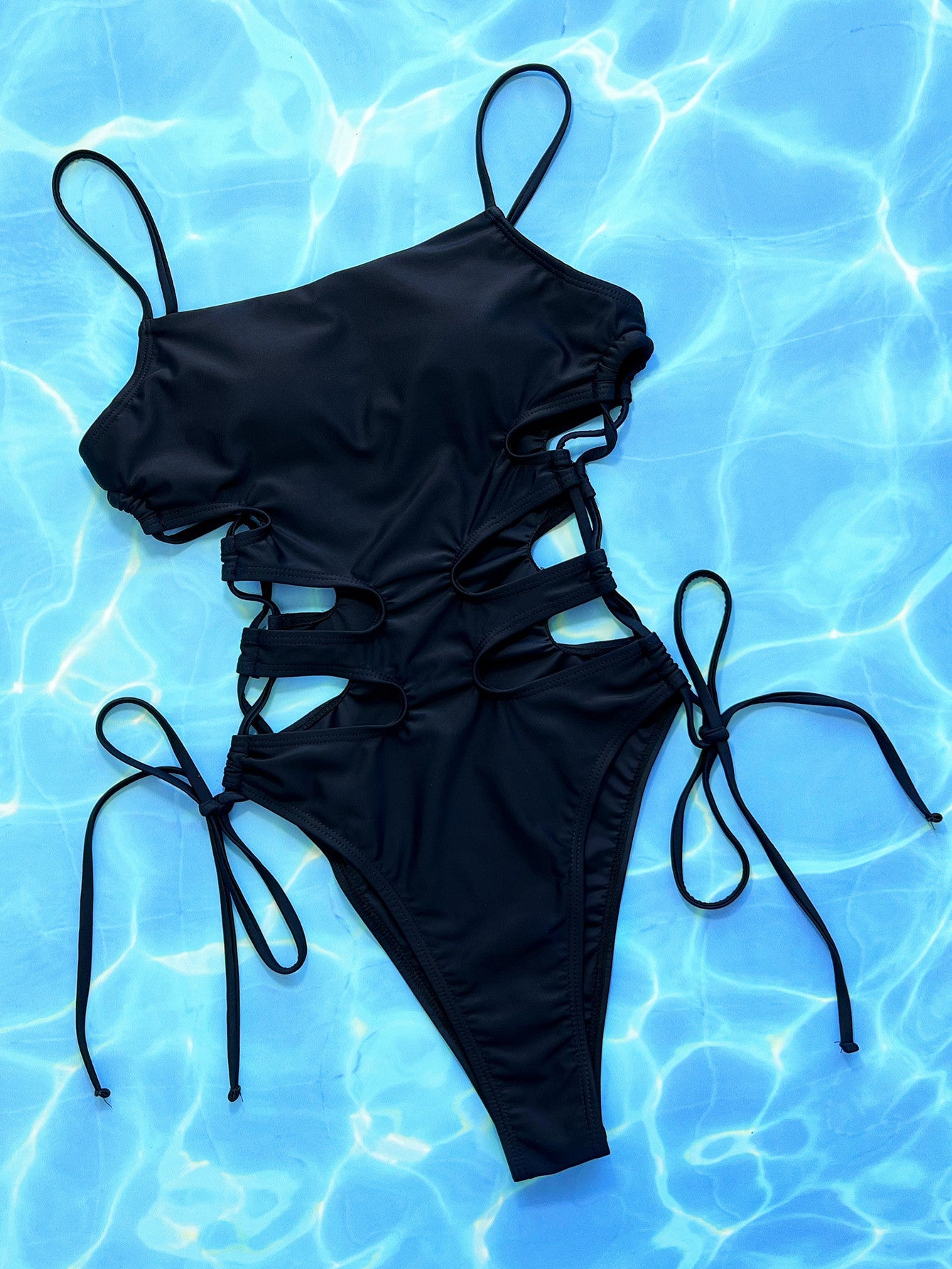 One-piece Bikini Solid Color Hollow Out Strap