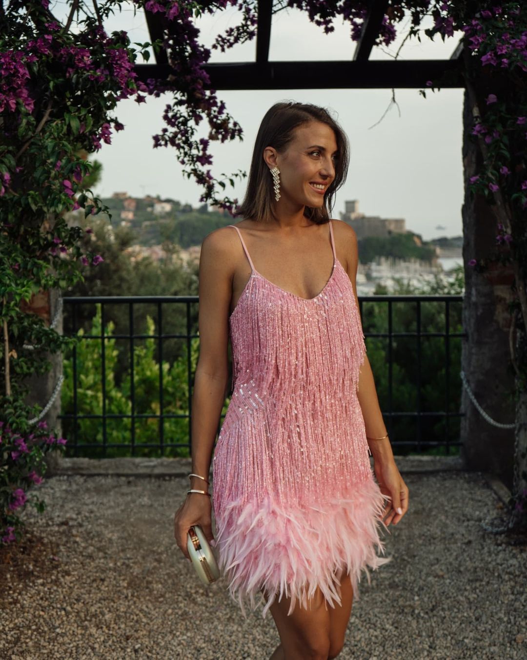 Fashion Fringed Sequined Feather Stitching Dress