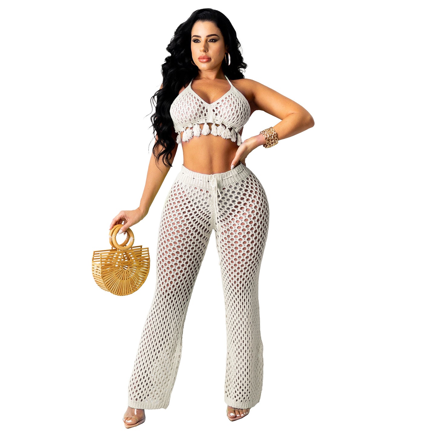 Women's Sexy Knitted Suit Hollow Swimsuit Two-piece Skirt