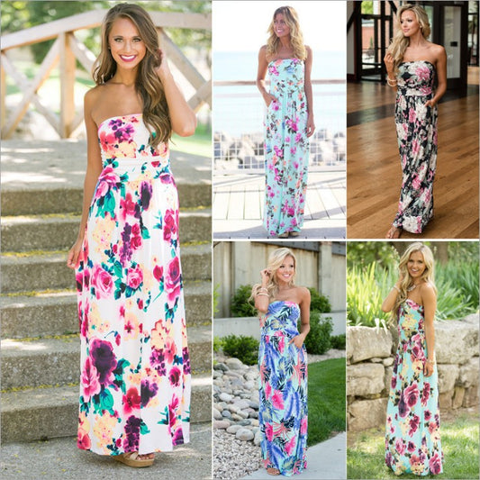 Printed Wrap-Chest Long Skirt