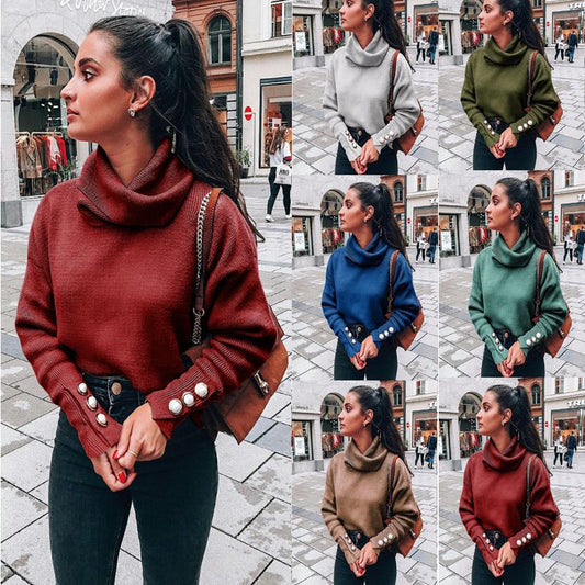 High collar sweater loose knit top