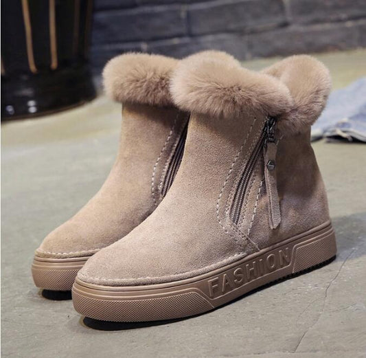 Winter Boots Warm Suede Leather Boots Women Shoes Wedges Non-slip Women Boots