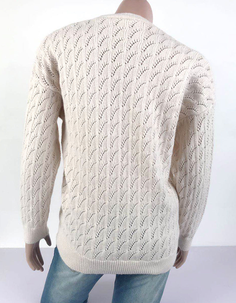 Crocheted V-neck single-breasted knitted cardigan