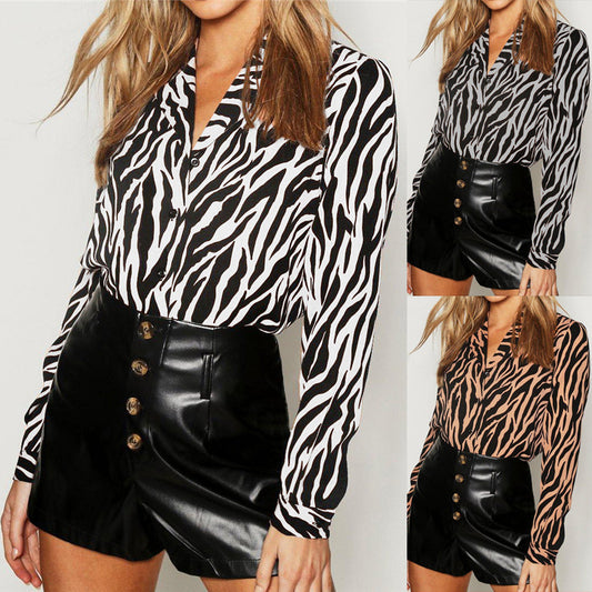 V-neck printed long sleeve chiffon shirt