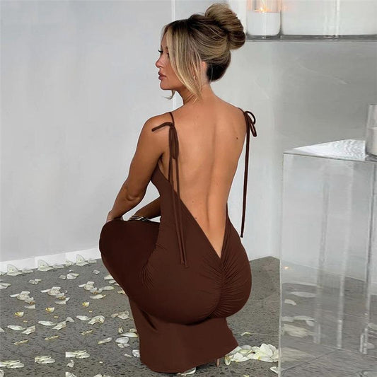 European And American Style Sexy Backless Lace Up Slim-fit Sheath Dress