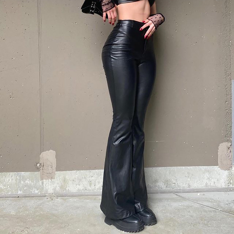 Women's PU Leather High Waist Stretch Fashion Bootleg Pants