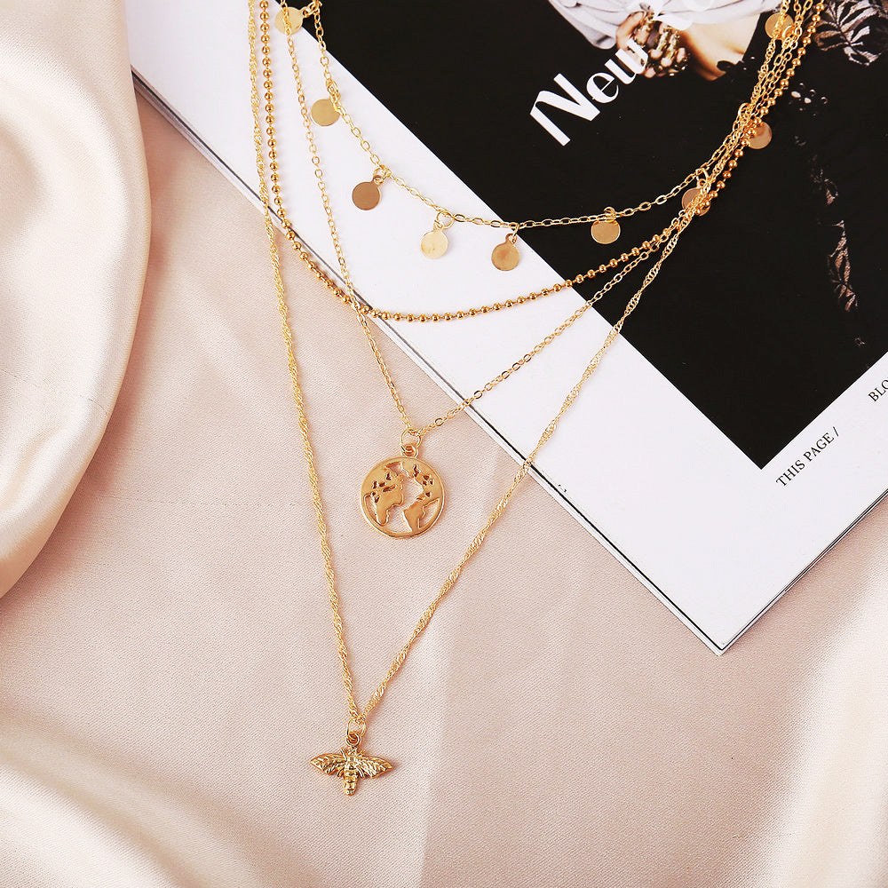 Bee pendant multilayer necklace