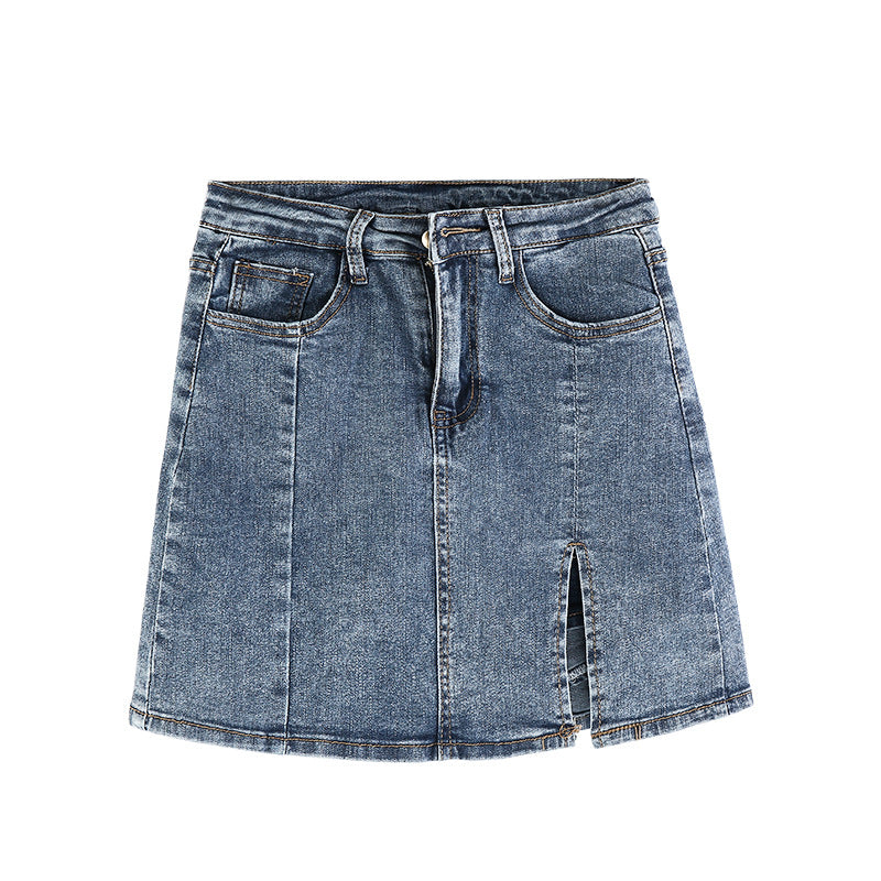 Split denim skirt