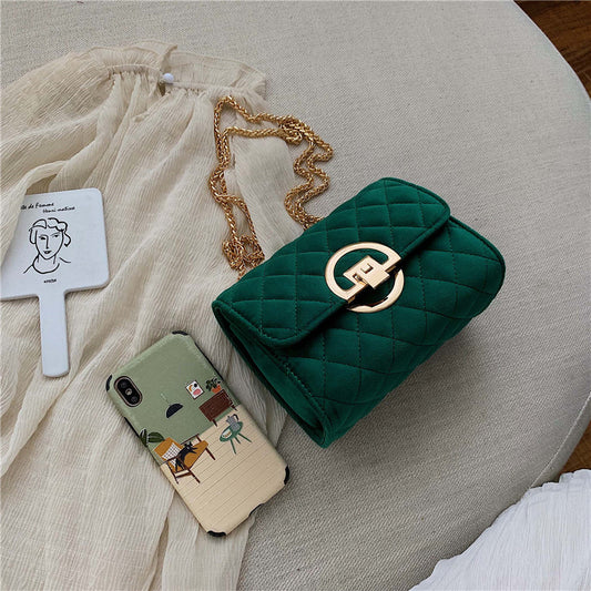 Lingge Embroidery Thread Shoulder Bag Chain Velvet Crossbody Bag