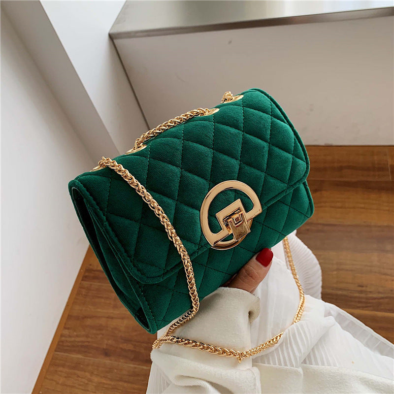 Lingge Embroidery Thread Shoulder Bag Chain Velvet Crossbody Bag