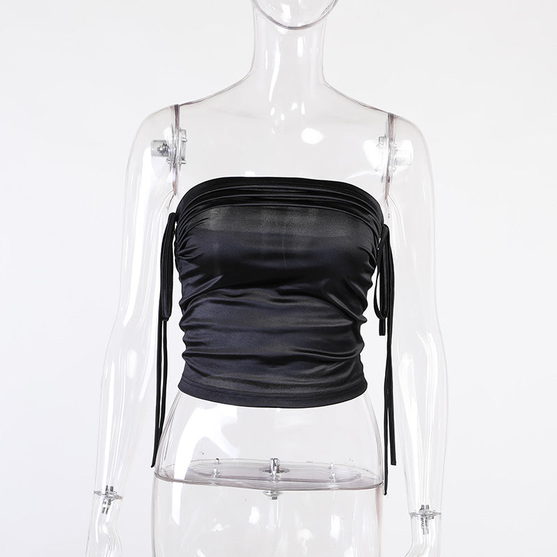 Sexy Pleated Tube Top Slim Solid Color Wrap Top