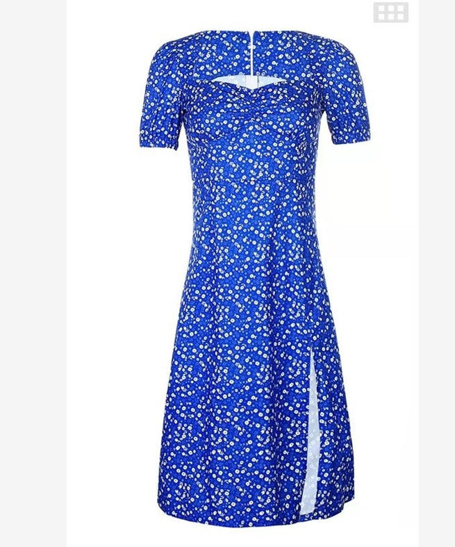 Princess Sleeve Square Neck Sexy Split Floral Dress