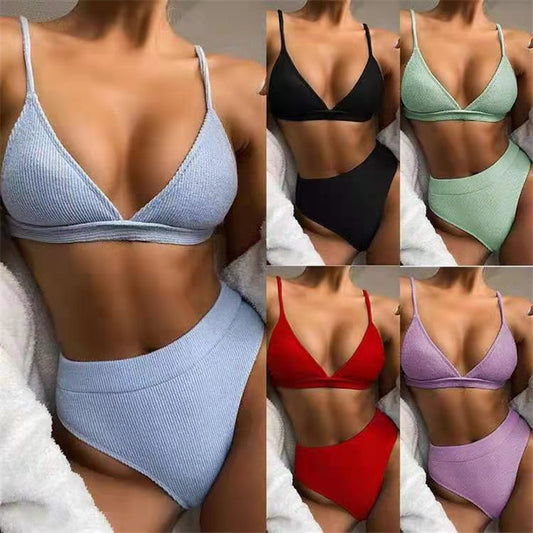 Sexy Solid Color High Waist Split Bikini