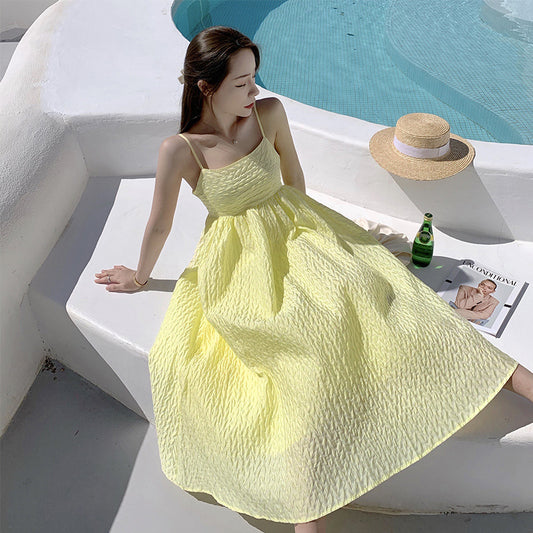 Long Sling Dress With One Word Neckline