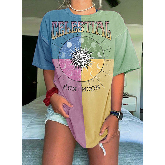 Tie Dye Printed Pullover Round Neck Loose Fit Women's T Shirt