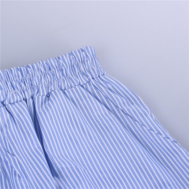 Striped Loose Shirt Shorts With Pockets Fashion Casual Suit