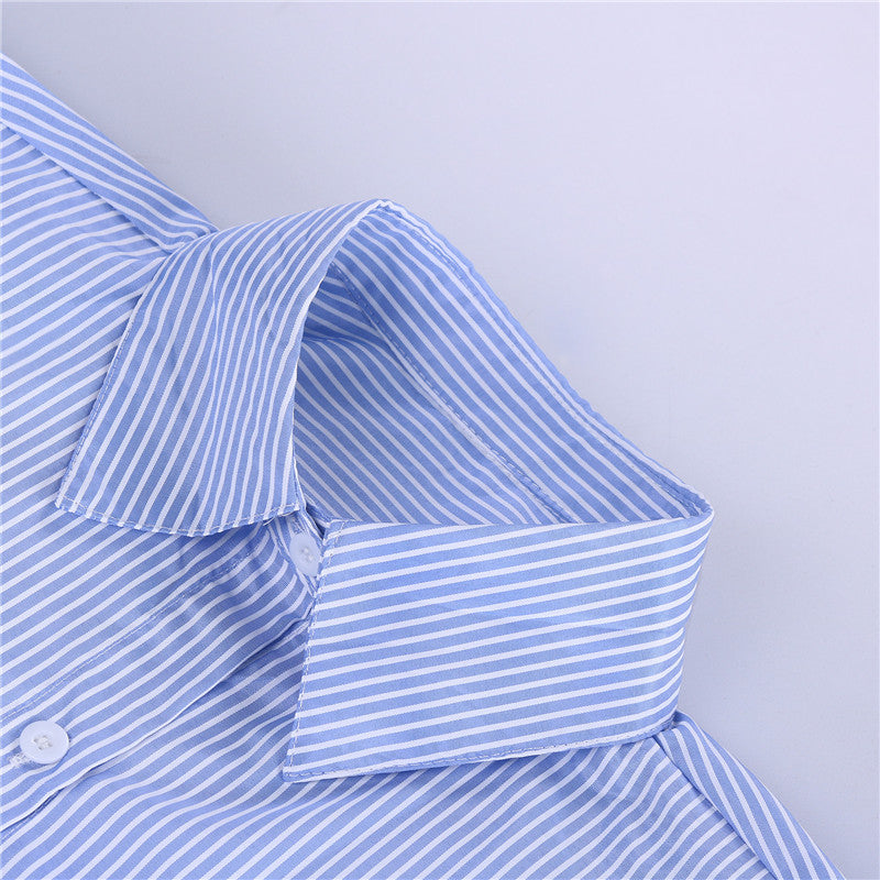 Striped Loose Shirt Shorts With Pockets Fashion Casual Suit
