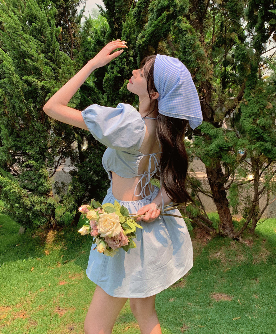 Dress Sweet Square Neck Short Sleeve Skirt