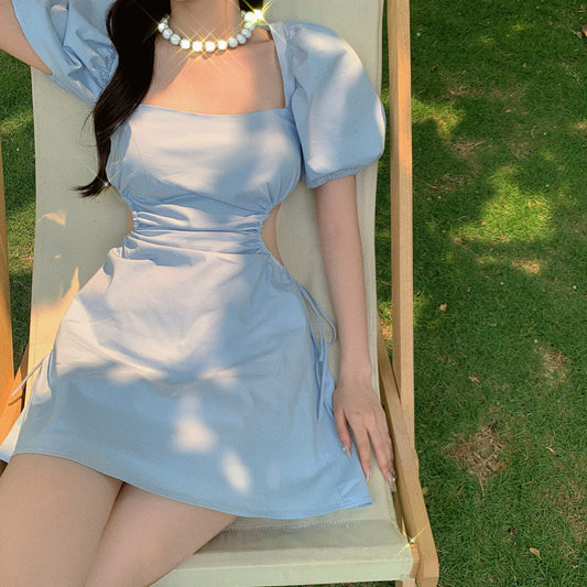 Dress Sweet Square Neck Short Sleeve Skirt