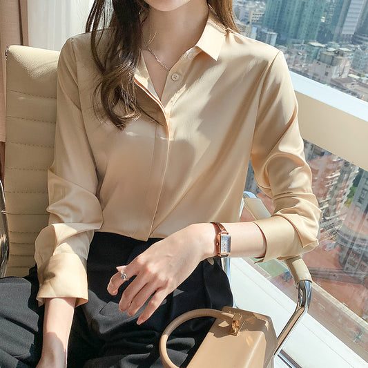 Spring Loose Long-sleeved Satin Shirt Women Factory Direct Sales Satin Blouse