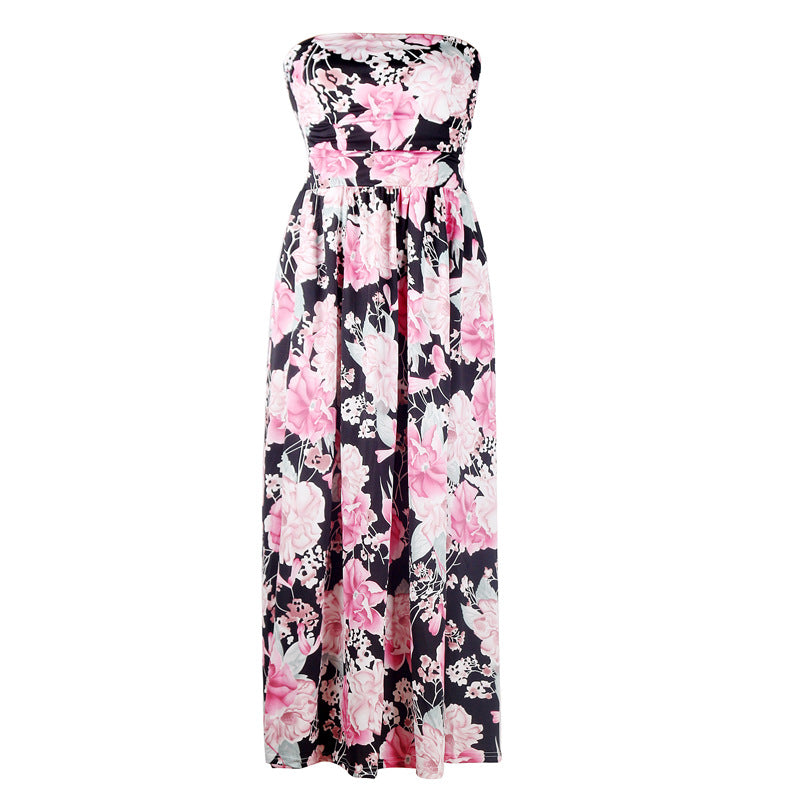 Printed Wrap-Chest Long Skirt