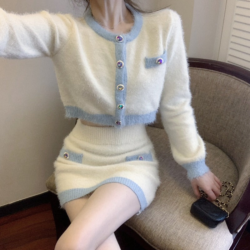 Long-sleeved Knitted Sweater Bag Hip Skirt