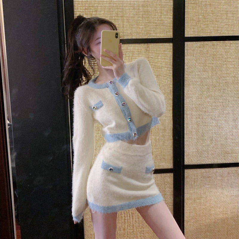 Long-sleeved Knitted Sweater Bag Hip Skirt