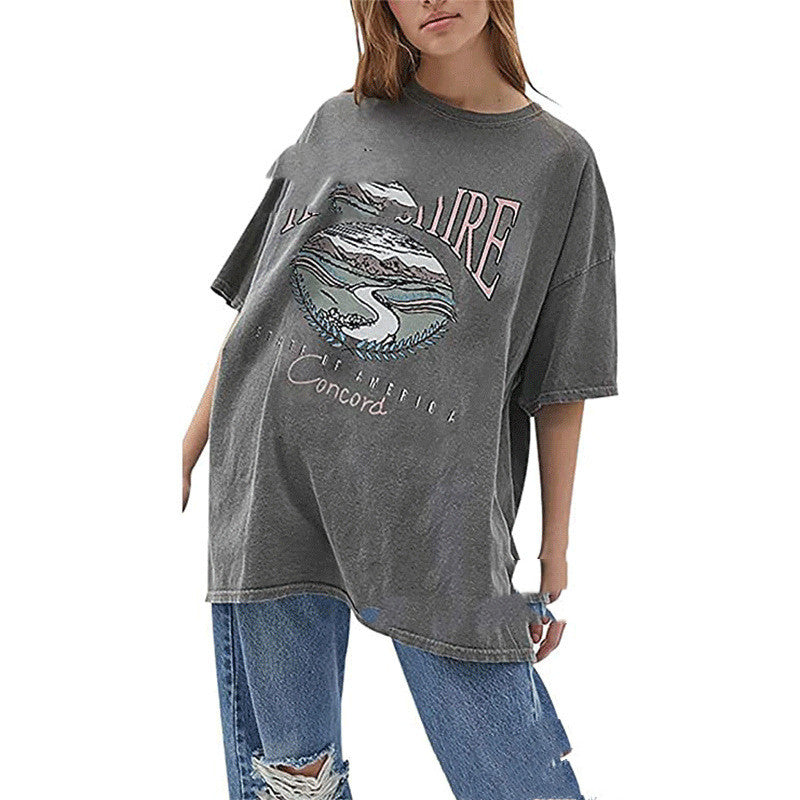 Loose Pullover Print Half Sleeve T Shirt