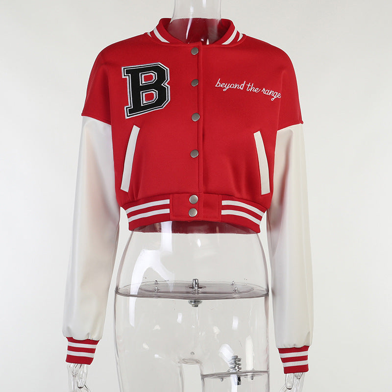 Women's Single-breasted Slim Stitching Long-sleeved Baseball Uniform Jacket
