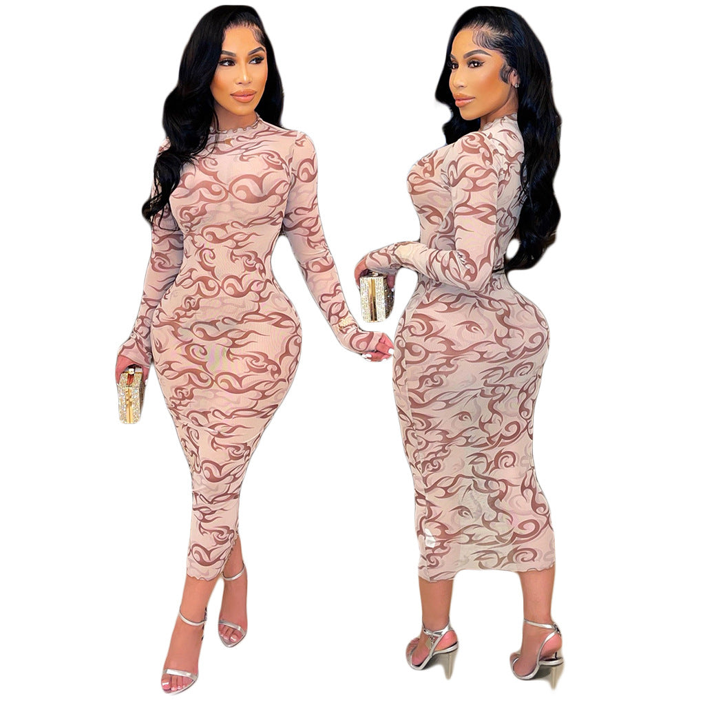 Mesh Print Fashion Versatile Dress
