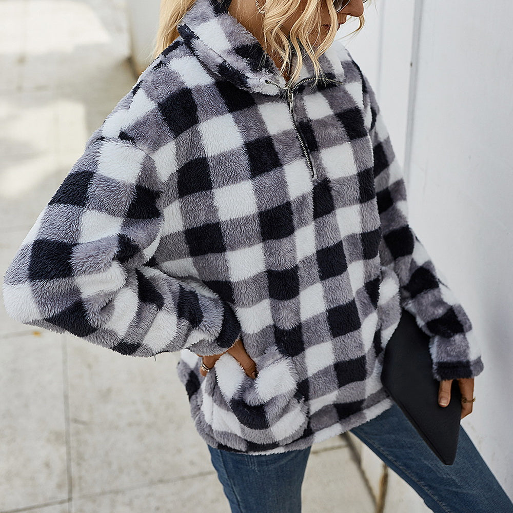 Women's leather bracelet lapel top drawstring sweater coat