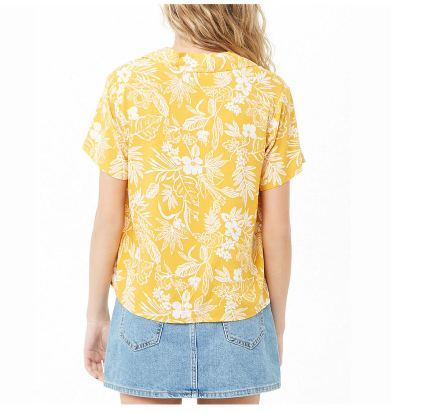 Summer short sleeve lace print shirt