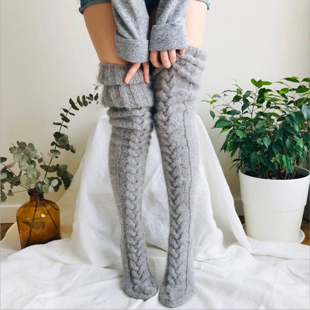 Women's Solid Color Over-the-knee Wool Foot Warmer Stockings