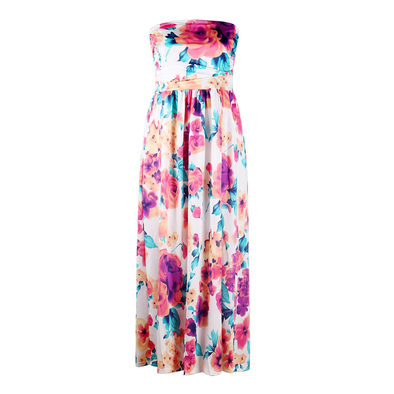 Printed Wrap-Chest Long Skirt