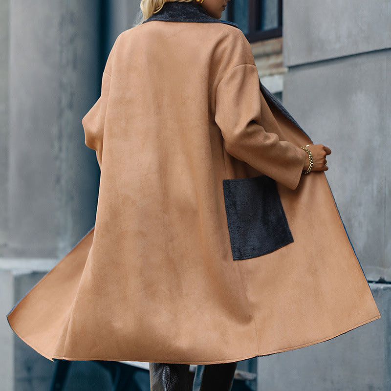 European And American Women's New Lapel Solid Color Suede Coat