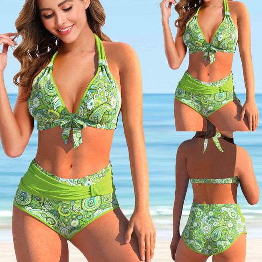New Split Print Flat Corner Swimsuit