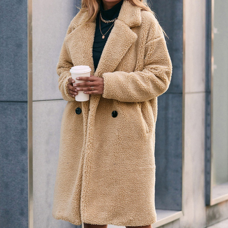 Loose Mid-length Plush Trench Coat