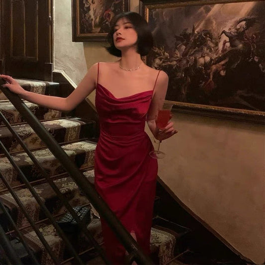 Women's Niche Design Satin Suspender Dress Slim And Slim