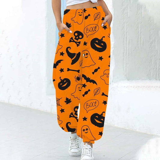Women's Fashion Loose Halloween Funny Print Ankle Banded Pants