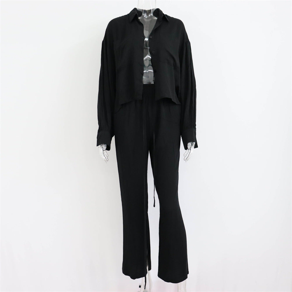 Shirts Tops Slit Wide-leg Pants Two-piece Casual