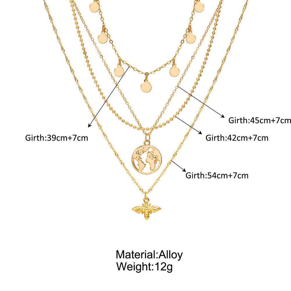 Bee pendant multilayer necklace