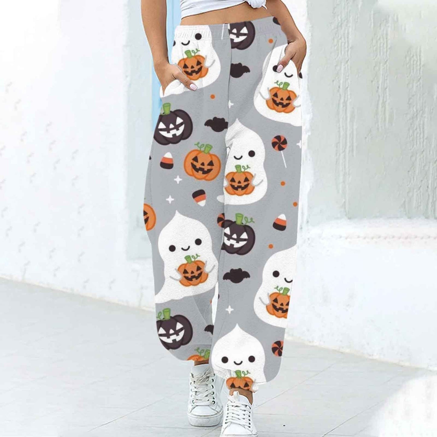 Women's Fashion Loose Halloween Funny Print Ankle Banded Pants