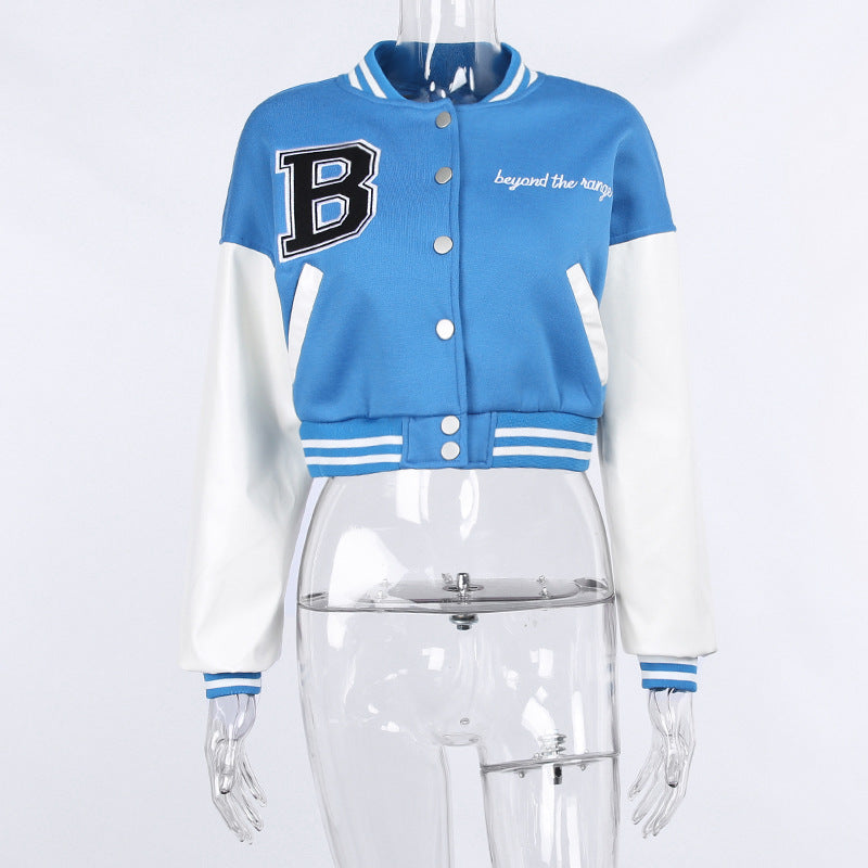 Women's Single-breasted Slim Stitching Long-sleeved Baseball Uniform Jacket