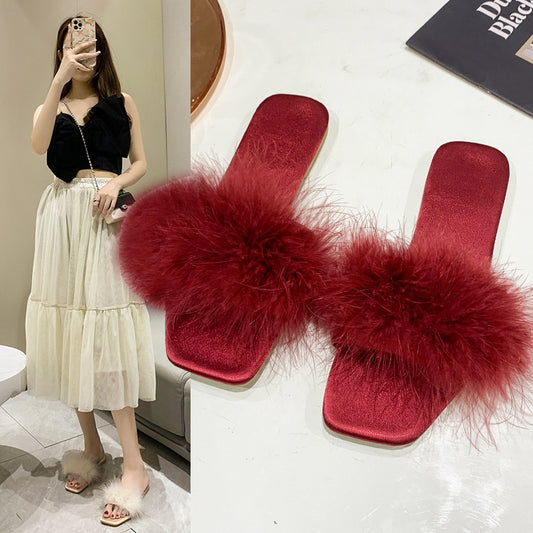Wedding Bride Bridesmaid Feather Slippers