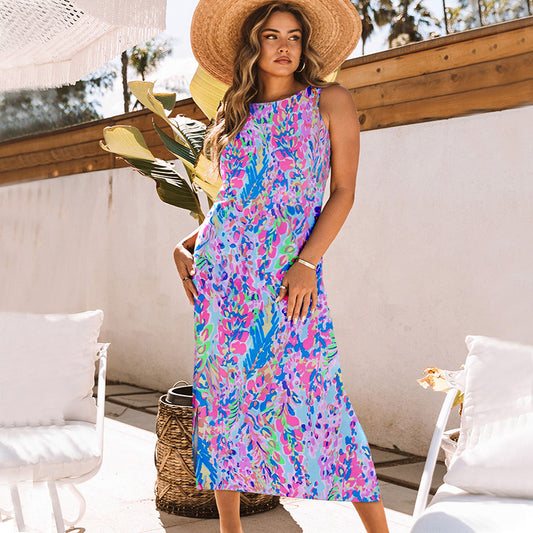 Women's Round-neck 3D Printing Maxi Dress