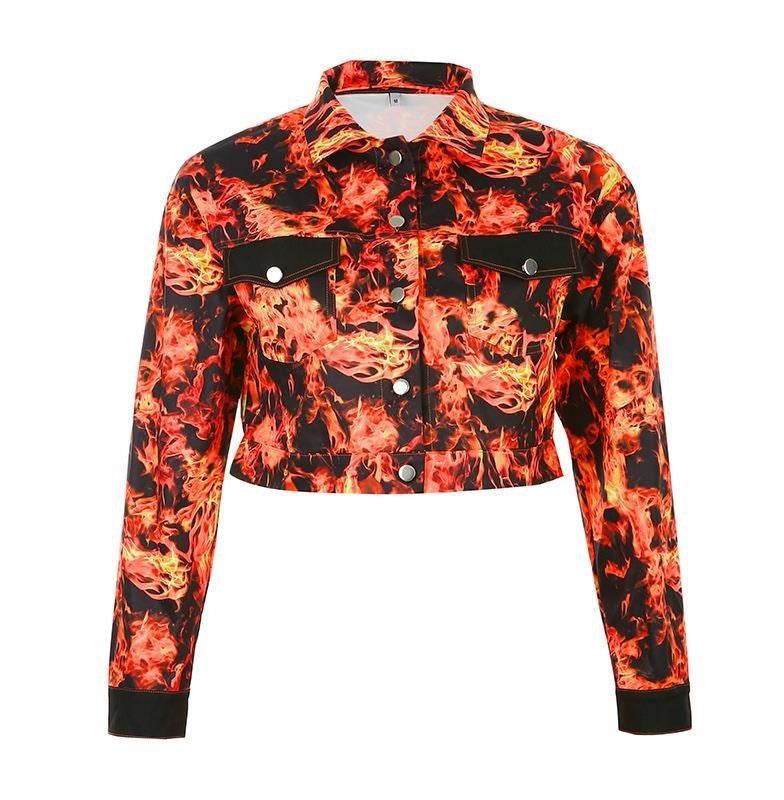 Hip-hop jacket lapel with flame short casual blazer