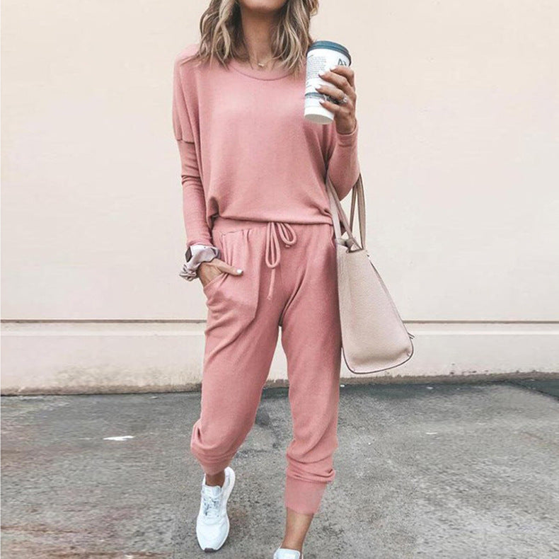 Loose Solid Color Long Sleeve Casual Set